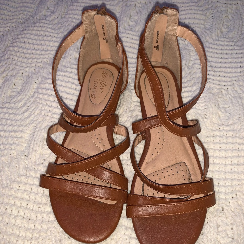 strapped sandles with slight heal.